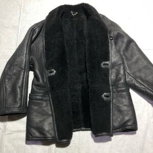 Gewachsenes Lammfell Genuine Black Shearling Lambskin Leather Sherpa Coat M/L